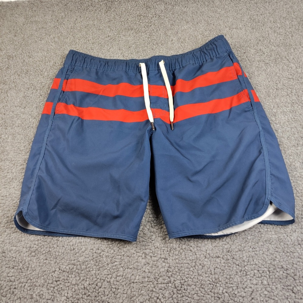 Fair Harbor Swim Trunks Men Small Striped Navy Blue Orange EUC